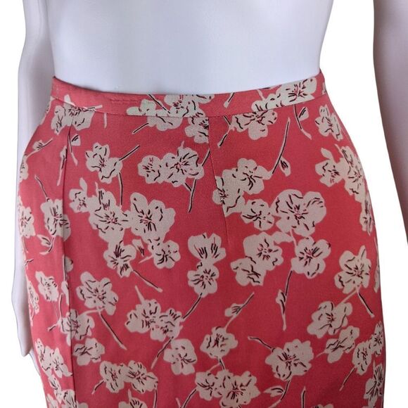 Statements by Danielle 12P Coral Pink 100% Silk Floral Knee Length Skirt - Picture 3 of 8